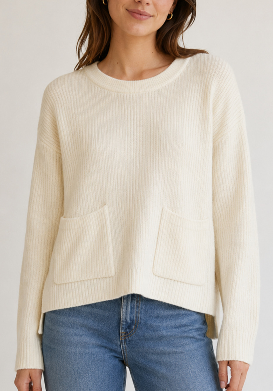 Madewell Patch Pocket Pullover Sweater Women's S Bright Ivory Boxy Casual Comfy